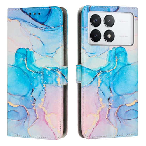 

For Redmi K70E Painted Marble Pattern Leather Phone Case(Pink Green)