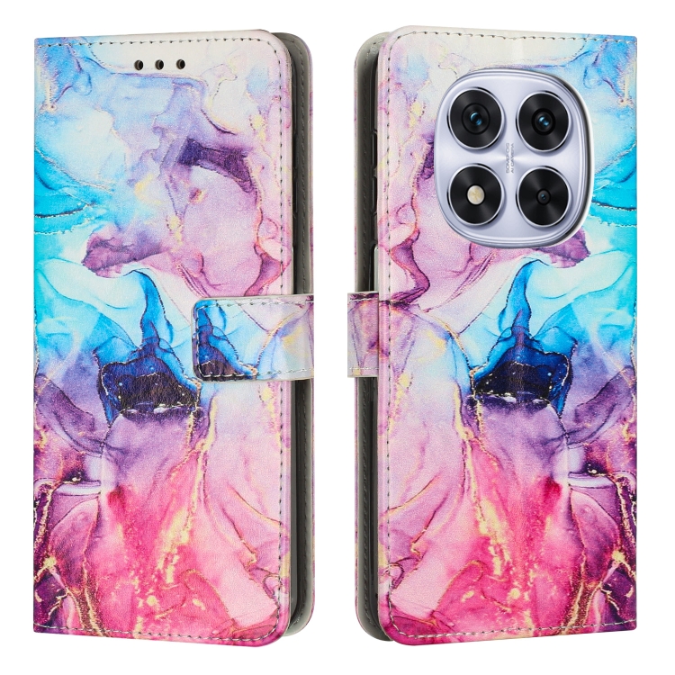 

For Redmi Note 14 Pro 5G Global Painted Marble Pattern Leather Phone Case(Pink Purple)