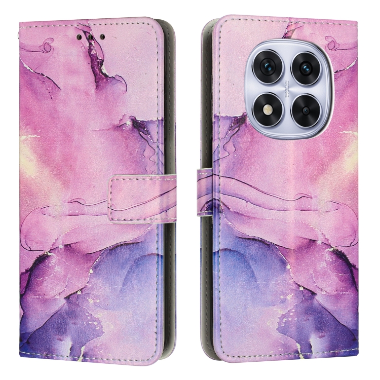 

For Redmi Note 14 Pro 5G Global Painted Marble Pattern Leather Phone Case(Purple)