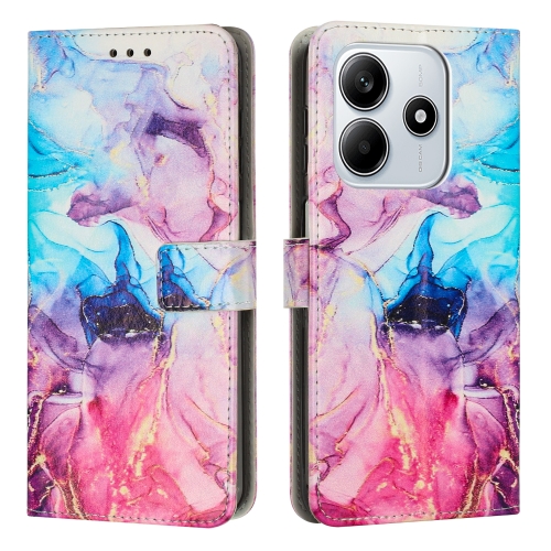 

For Redmi Note 14 5G Global Painted Marble Pattern Leather Phone Case(Pink Purple)