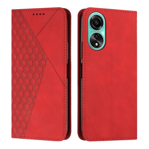 

For OPPO A58 4G Diamond Splicing Skin Feel Magnetic Leather Phone Case(Red)