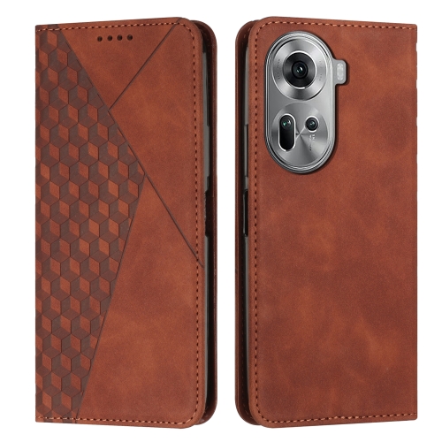 For OPPO Reno11 5G Global Diamond Splicing Skin Feel Magnetic Leather Phone Case(Brown) for samsung galaxy z flip4 colored drawing invisible magnetic leather phone case red leaves
