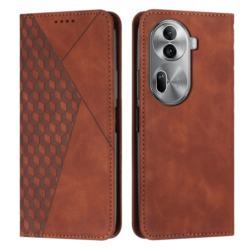 For OPPO Reno11 Pro Global Diamond Splicing Skin Feel Magnetic Leather Phone Case(Brown) for samsung galaxy z flip3 5g colored drawing invisible magnetic leather phone case tree life