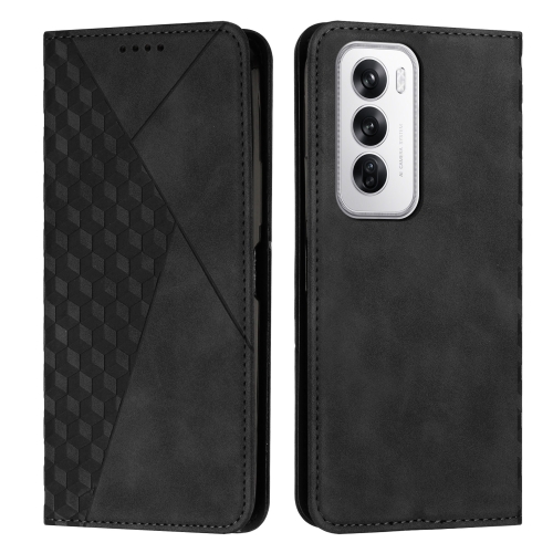 

For OPPO Reno12 5G Global Diamond Splicing Skin Feel Magnetic Leather Phone Case(Black)