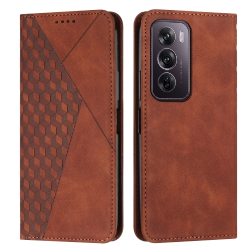 

For OPPO Reno12 Pro Global Diamond Splicing Skin Feel Magnetic Leather Phone Case(Brown)