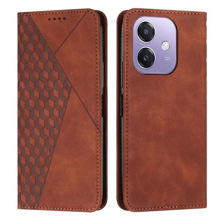 

For OPPO A5x 5G Global Diamond Splicing Skin Feel Magnetic Leather Phone Case(Brown)
