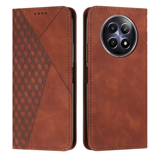 

For Realme 12 Diamond Splicing Skin Feel Magnetic Leather Phone Case(Brown)