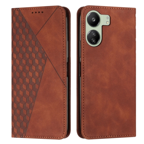 

For Xiaomi Redmi 13C Diamond Splicing Skin Feel Magnetic Leather Phone Case(Brown)