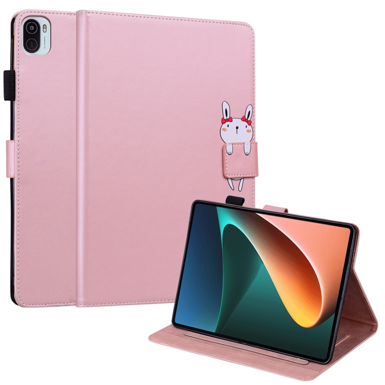 

For Xiaomi Pad 5 Cartoon Buckle Leather Tablet Case(Rose Gold)