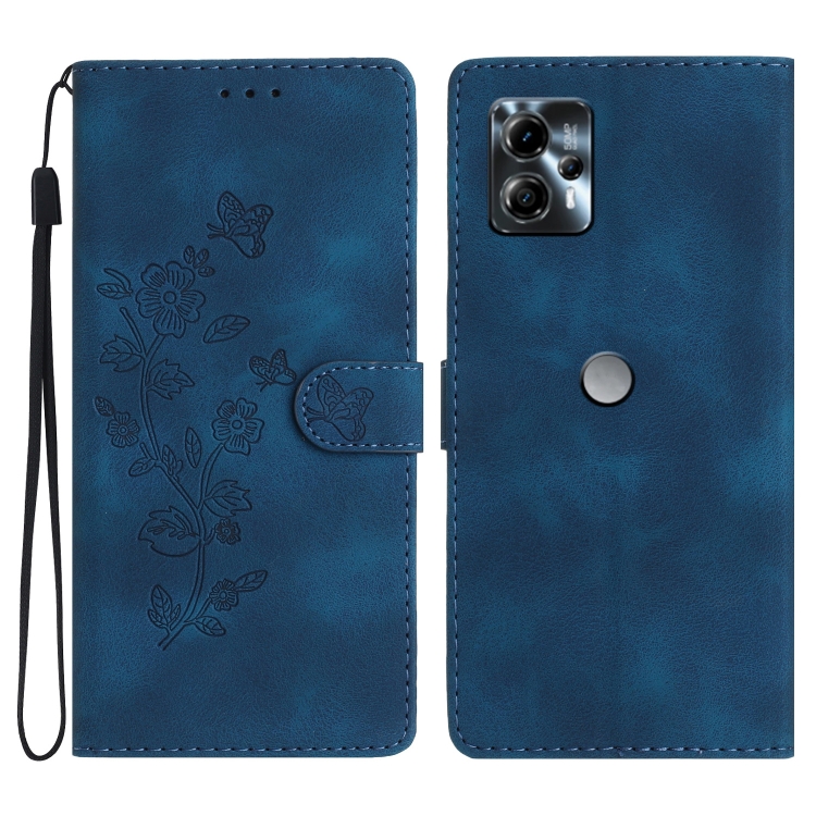 

For Motorola Moto G13 Flower Butterfly Embossing Pattern Leather Phone Case(Blue)
