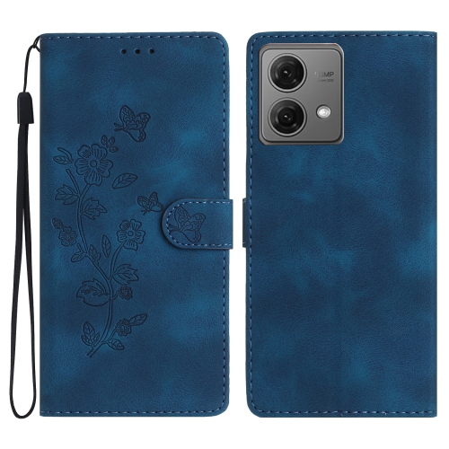 

For Motorola Moto G84 5G Flower Butterfly Embossing Pattern Leather Phone Case(Blue)