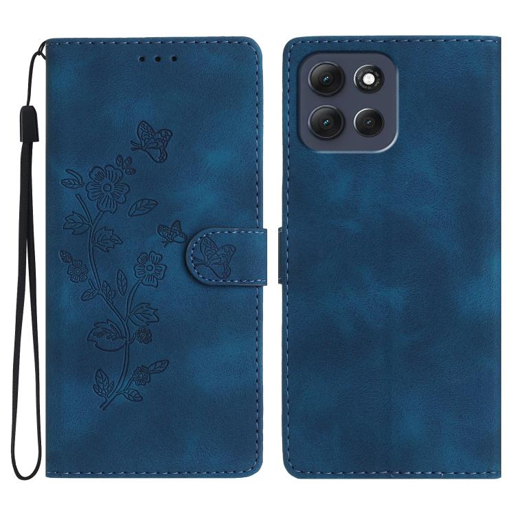 

For Motorola Moto G86 Power Flower Butterfly Embossing Pattern Leather Phone Case(Blue)