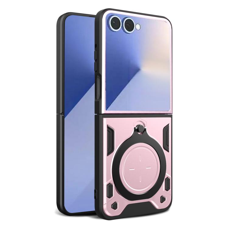 

For Samsung Galaxy Z Flip7 CD Texture Magnetic Holder Phone Case(Pink)