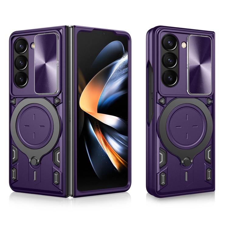 For Samsung Galaxy Z Fold7 CD Texture Sliding Camshield Magnetic Holder Phone Case(Purple)