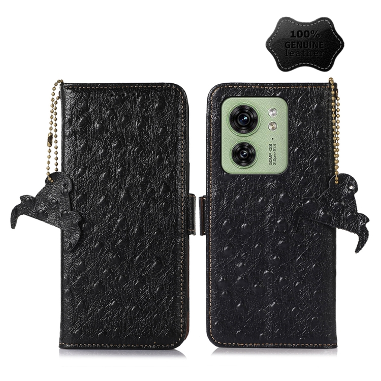 

For Motorola Edge 40 Ostrich Pattern Genuine Leather RFID Phone Case(Black)