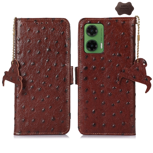 

For Motorola Moto G35 Ostrich Pattern Genuine Leather RFID Phone Case(Coffee)