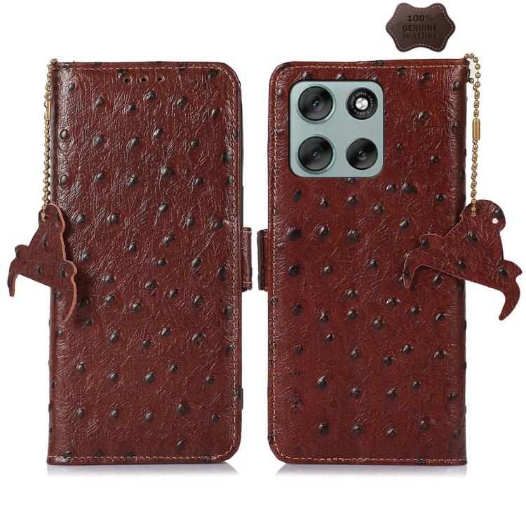 

For Motorola Moto G56 5G Ostrich Pattern Genuine Leather RFID Phone Case(Coffee)