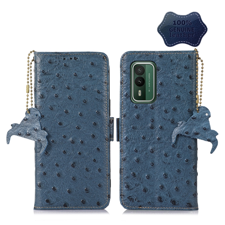 

For Nokia XR21 Ostrich Pattern Genuine Leather RFID Phone Case(Blue)