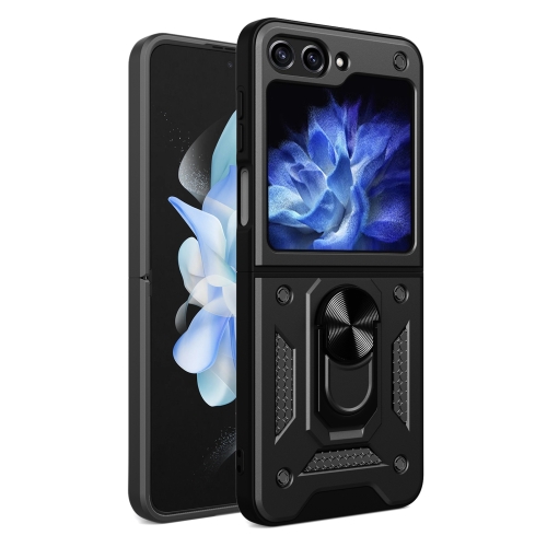 For Samsung Galaxy Z Flip5 Armor Magnetic Bracket TPU+PC Phone Case(Black) z holder stand stents for 280kg 600lbs holding force magnetic lock door bracket