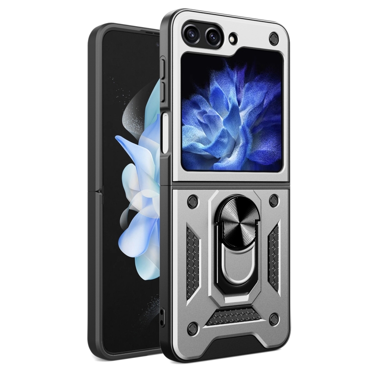 

For Samsung Galaxy Z Flip6 Armor Magnetic Bracket TPU+PC Phone Case(Silver)
