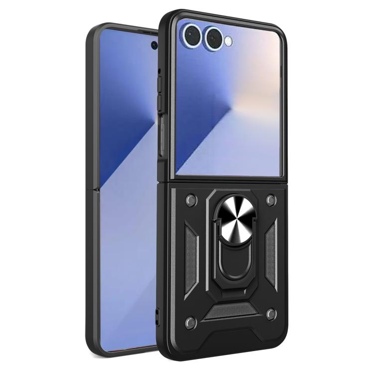 

For Samsung Galaxy Z Flip7 Armor Magnetic Bracket TPU+PC Phone Case(Black)