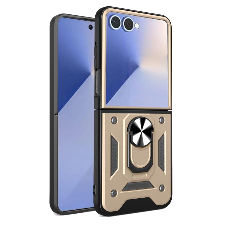 For Samsung Galaxy Z Flip7 Armor Magnetic Bracket TPU+PC Phone Case(Gold)