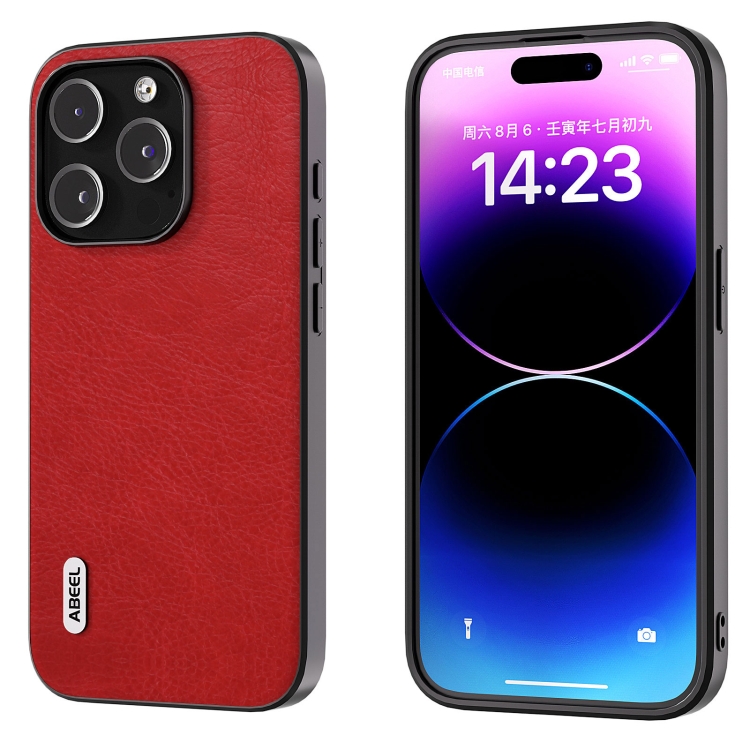

For iPhone 15 Pro ABEEL Retro Litchi Texture PU Phone Case(Red)