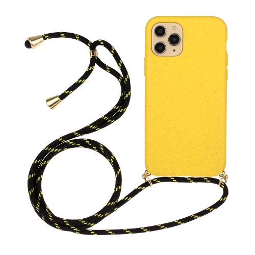 

For iPhone 15 Pro Max Wheat Straw Material + TPU Phone Case with Lanyard(Yellow)