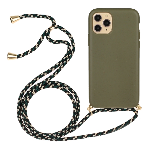 

For iPhone 15 Pro Wheat Straw Material + TPU Phone Case with Lanyard(Army Green)