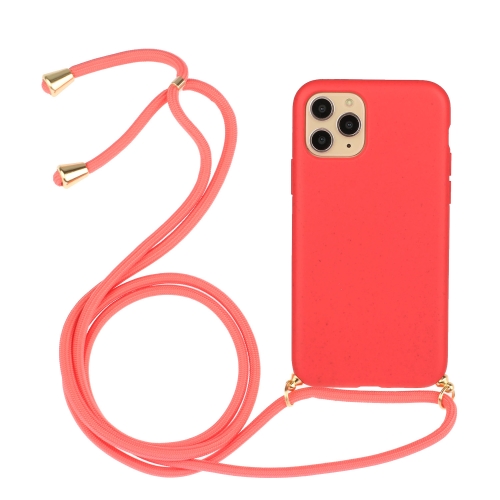 

For iPhone 15 Pro Wheat Straw Material + TPU Phone Case with Lanyard(Red)