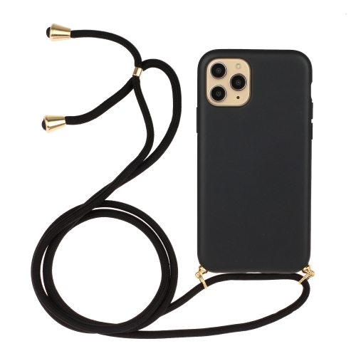 

For iPhone 15 Pro Wheat Straw Material + TPU Phone Case with Lanyard(Black)