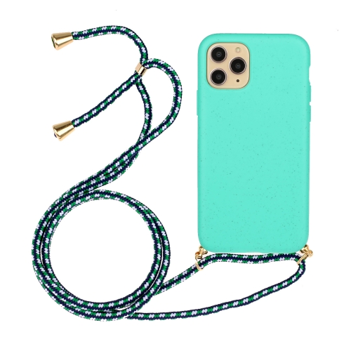

For iPhone 15 Pro Wheat Straw Material + TPU Phone Case with Lanyard(Green)