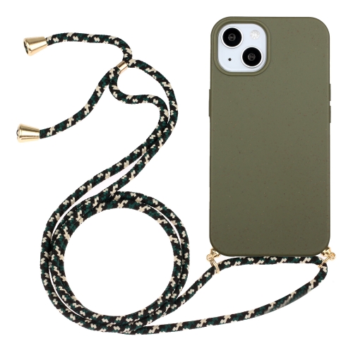 

For iPhone 15 Plus Wheat Straw Material + TPU Phone Case with Lanyard(Army Green)