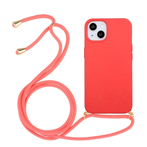 

For iPhone 15 Plus Wheat Straw Material + TPU Phone Case with Lanyard(Red)