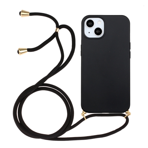 

For iPhone 15 Plus Wheat Straw Material + TPU Phone Case with Lanyard(Black)