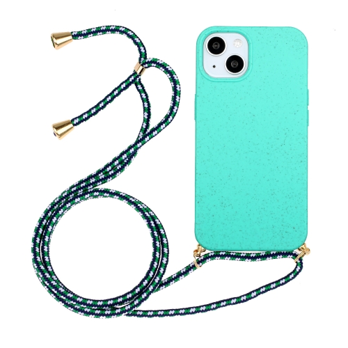 

For iPhone 15 Wheat Straw Material + TPU Phone Case with Lanyard(Green)