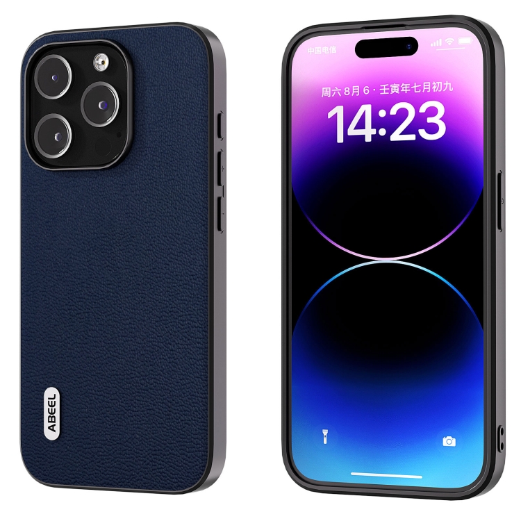 

For iPhone 15 Pro ABEEL Genuine Leather Luolai Series Phone Case(Dark Blue)