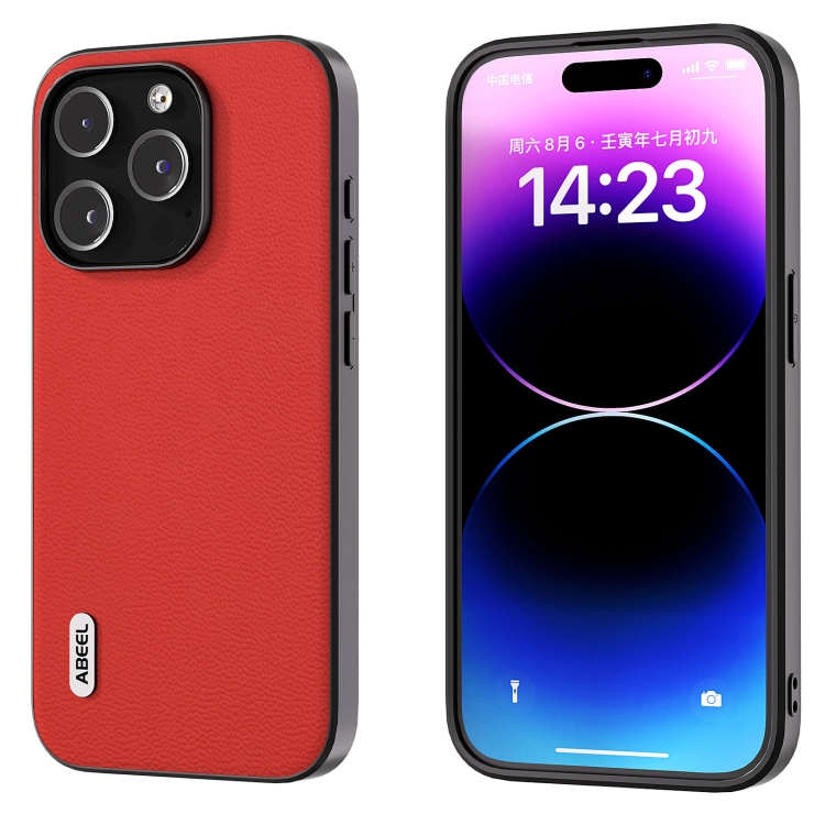 

For iPhone 14 Pro ABEEL Genuine Leather Luolai Series Phone Case(Red)
