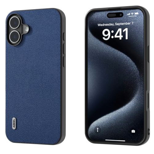 

For iPhone 16 Plus ABEEL Genuine Leather Luolai Series Phone Case(Dark Blue)