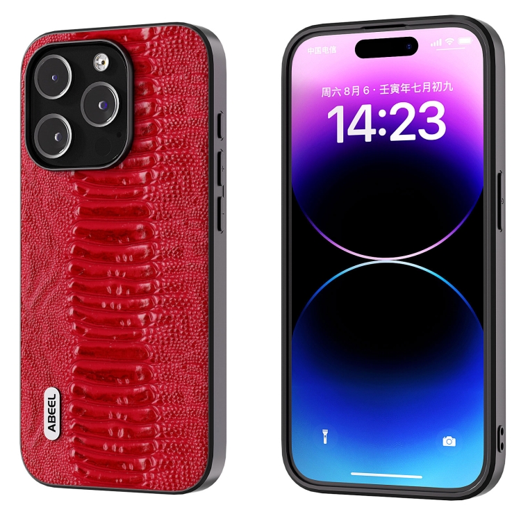 

For iPhone 15 Pro ABEEL Genuine Leather Weilai Series Phone Case(Red)