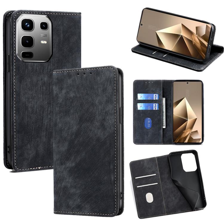 

For Infinix Note 50 4G RFID Anti-theft Brush Magnetic Leather Phone Case(Black)