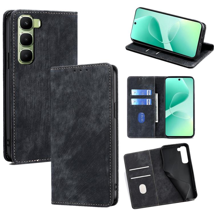 

For Infinix Hot 60 5G RFID Anti-theft Brush Magnetic Leather Phone Case(Black)