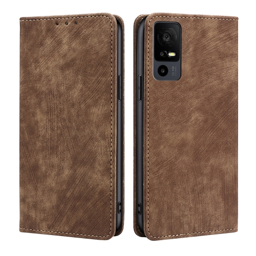 

For TCL 40 XE 5G / 40X 5G T601D RFID Anti-theft Brush Magnetic Leather Phone Case(Brown)