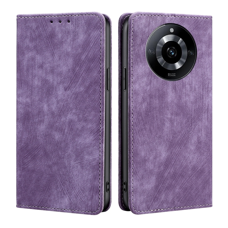 

For Realme 11 5G RFID Anti-theft Brush Magnetic Leather Phone Case(Purple)