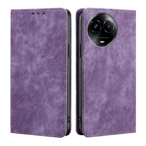 

For Realme 11 5G Global / 11x 5G RFID Anti-theft Brush Magnetic Leather Phone Case(Purple)