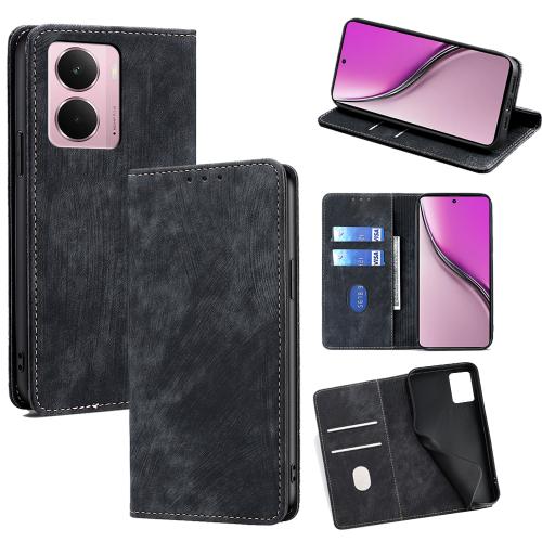 

For Realme P3 Pro 5G Global RFID Anti-theft Brush Magnetic Leather Phone Case(Black)