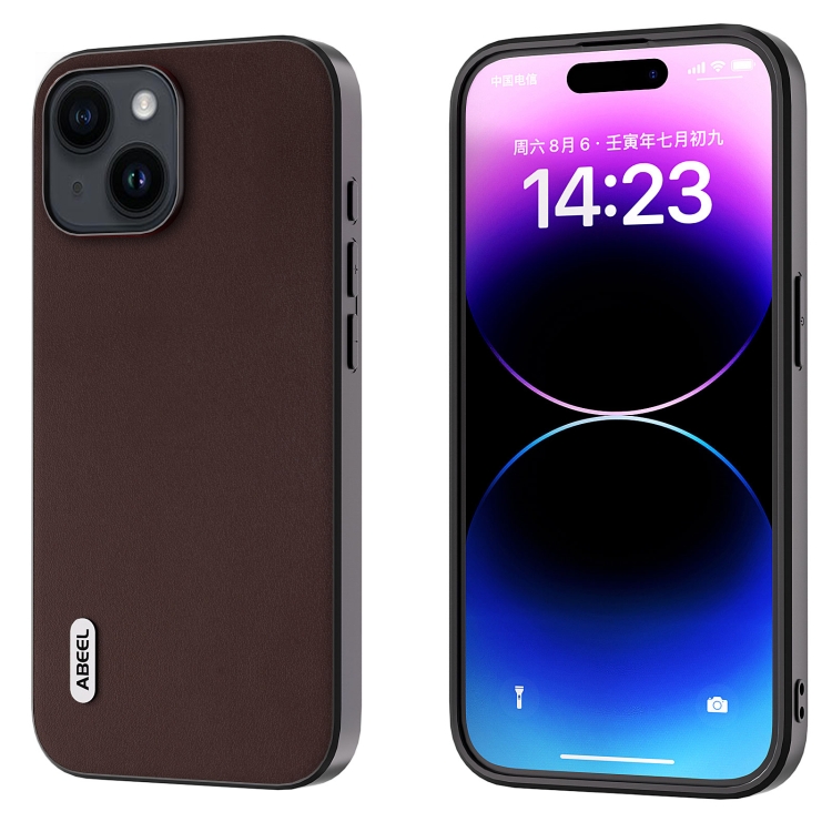 

For iPhone 15 Plus ABEEL Genuine Leather Xiaoya Series Phone Case(Coffee)