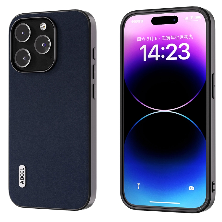 

For iPhone 14 Pro Max ABEEL Genuine Leather Xiaoya Series Phone Case(Blue)