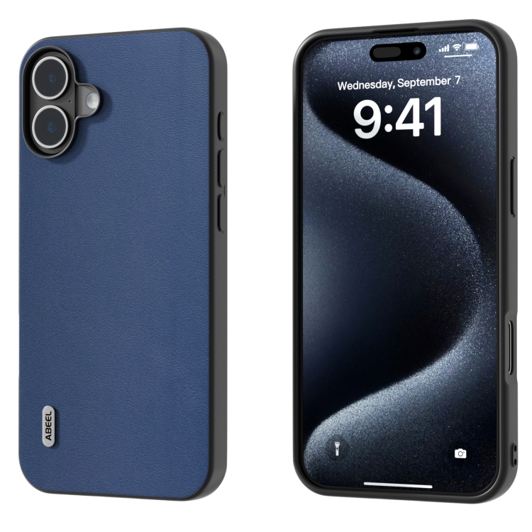 

For iPhone 16 Plus ABEEL Genuine Leather Xiaoya Series Phone Case(Blue)