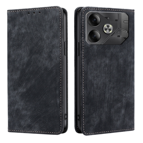 For Tecno Pova 6 5G RFID Anti-theft Brush Magnetic Leather Phone Case(Black)